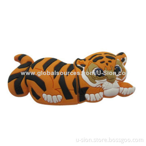 Tiger-shaped PVC USB Stick/Flash Drive for Promotional Gifts with 128MB-64GB Capacity
